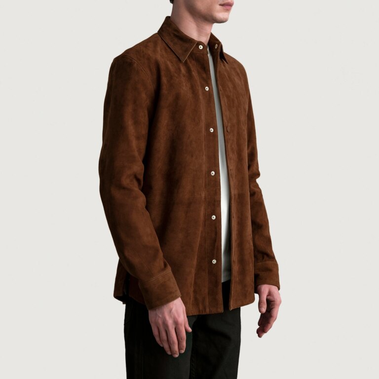 Mens Haven Brown Suede Leather Shirt Side Pose-3-1724081320177
